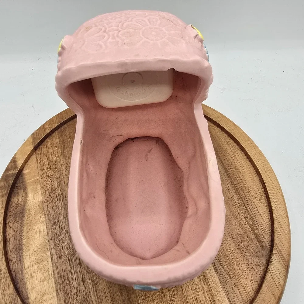 VTG Baby Bassinet Planter Sankyo ROCKABYE BABY Music Box WORKS Pink Japan